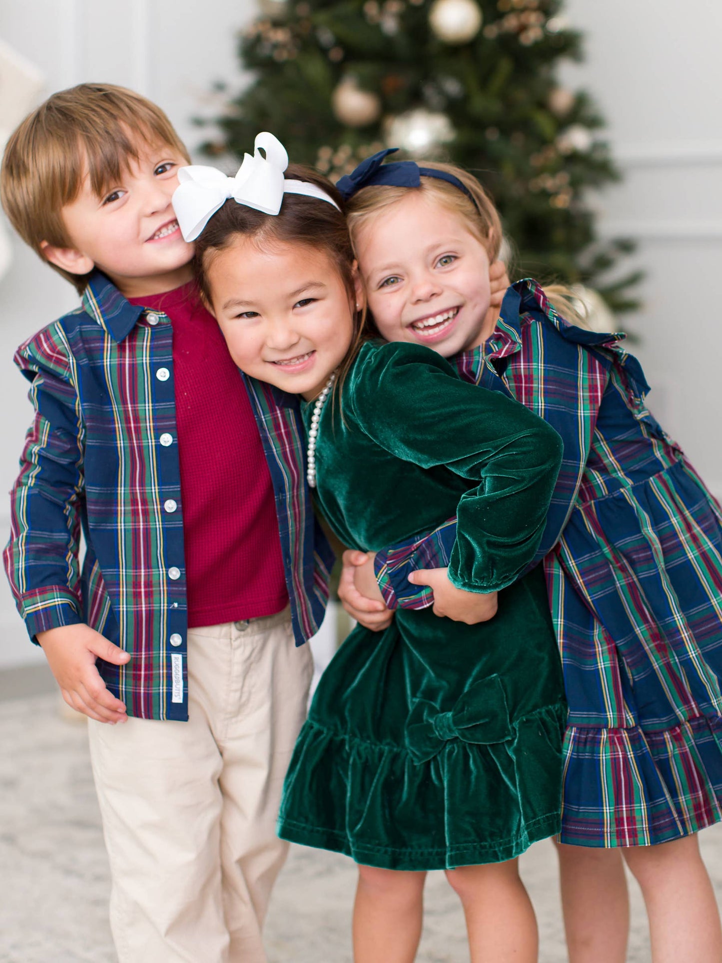 Girls Navy Plaid Ruffle Bow Dress