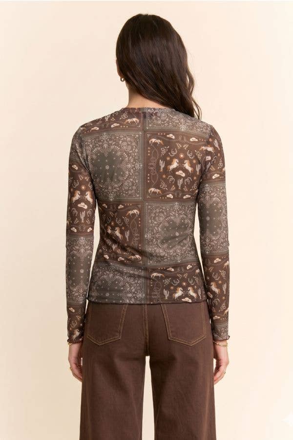 Bandana Print Western Mesh Top