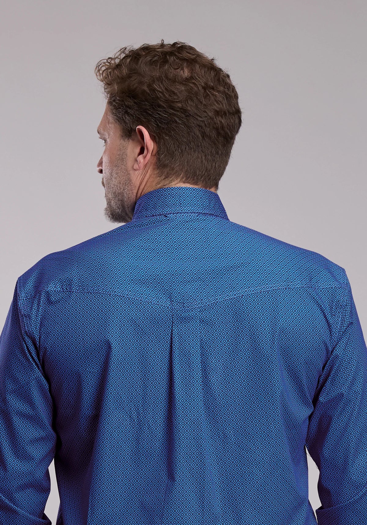 Roper Blue Lattice Stretch Western Button Up Shirt
