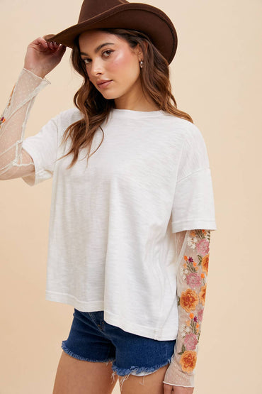 Embroidered Twofer Sleeve Top