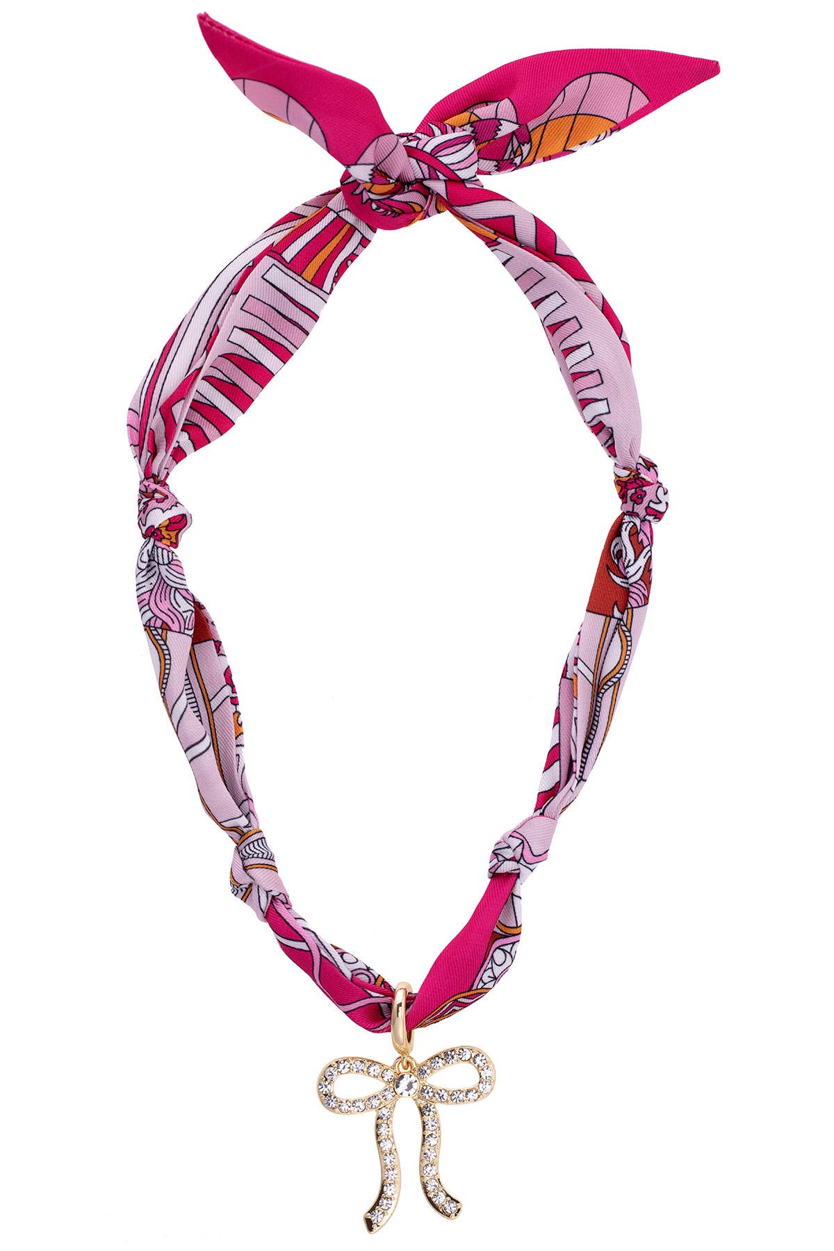 Canvas Style Cassie Pave Bow Scarf Necklace in Fuchsia, Orange, & White