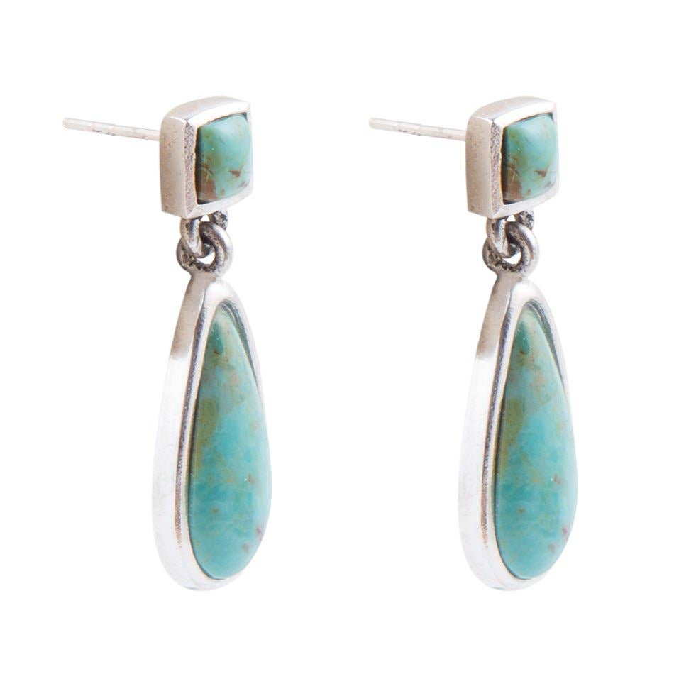 Barse Smooth Teardrop Post Earring - Turquoise & Silver