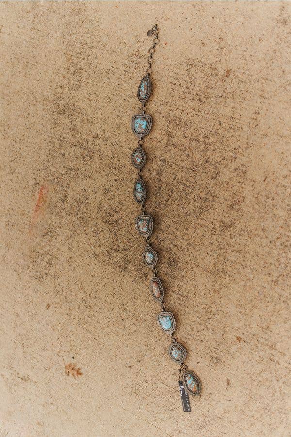 Lucky & Blessed Vintage Turquoise Brown Marble Stone Chain Belt