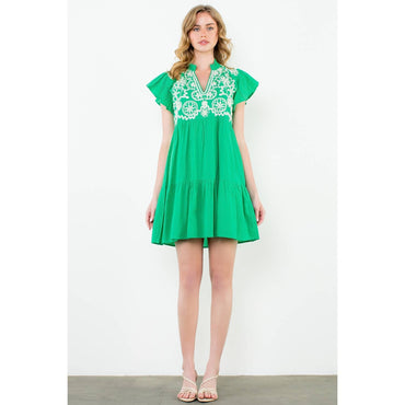 Embroidered Flutter Sleeve Mini Dress