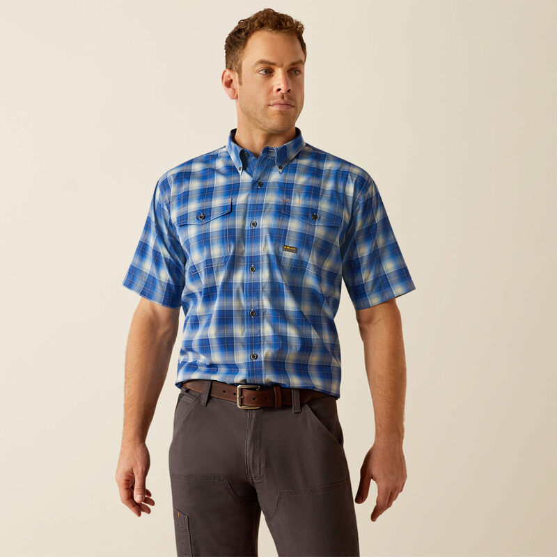 Ariat Strong Blue Plaid Rebar Made Tough VentTEK DuraStretch Work Shirt