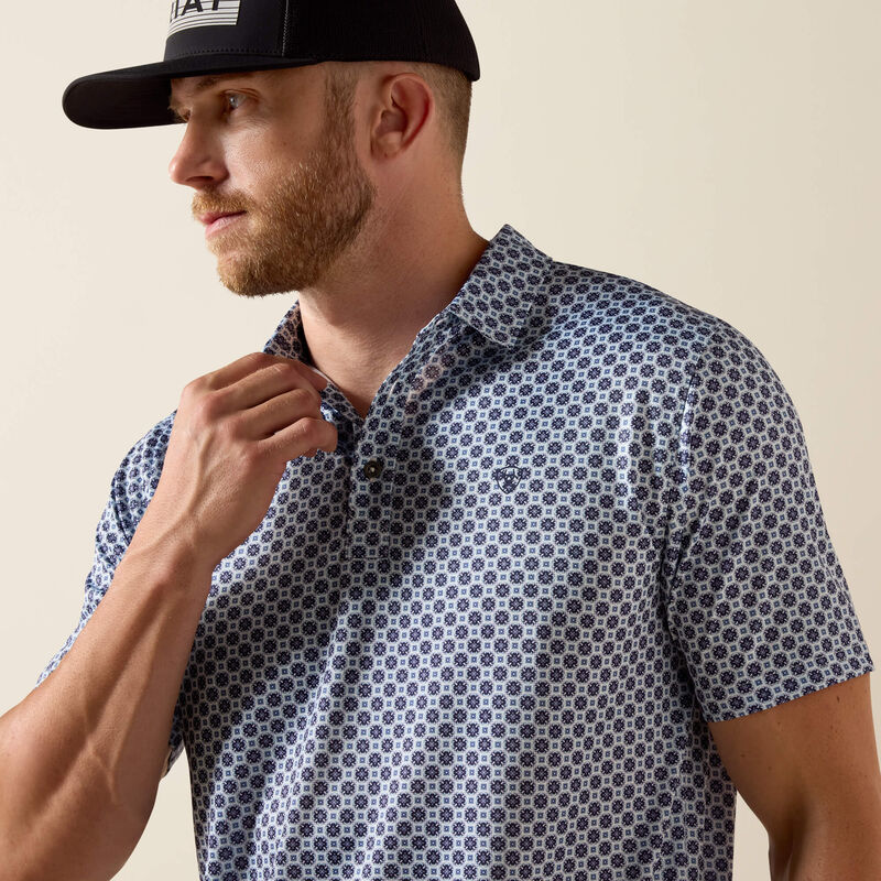Ariat White Medallion All Over Print Fitted Polo