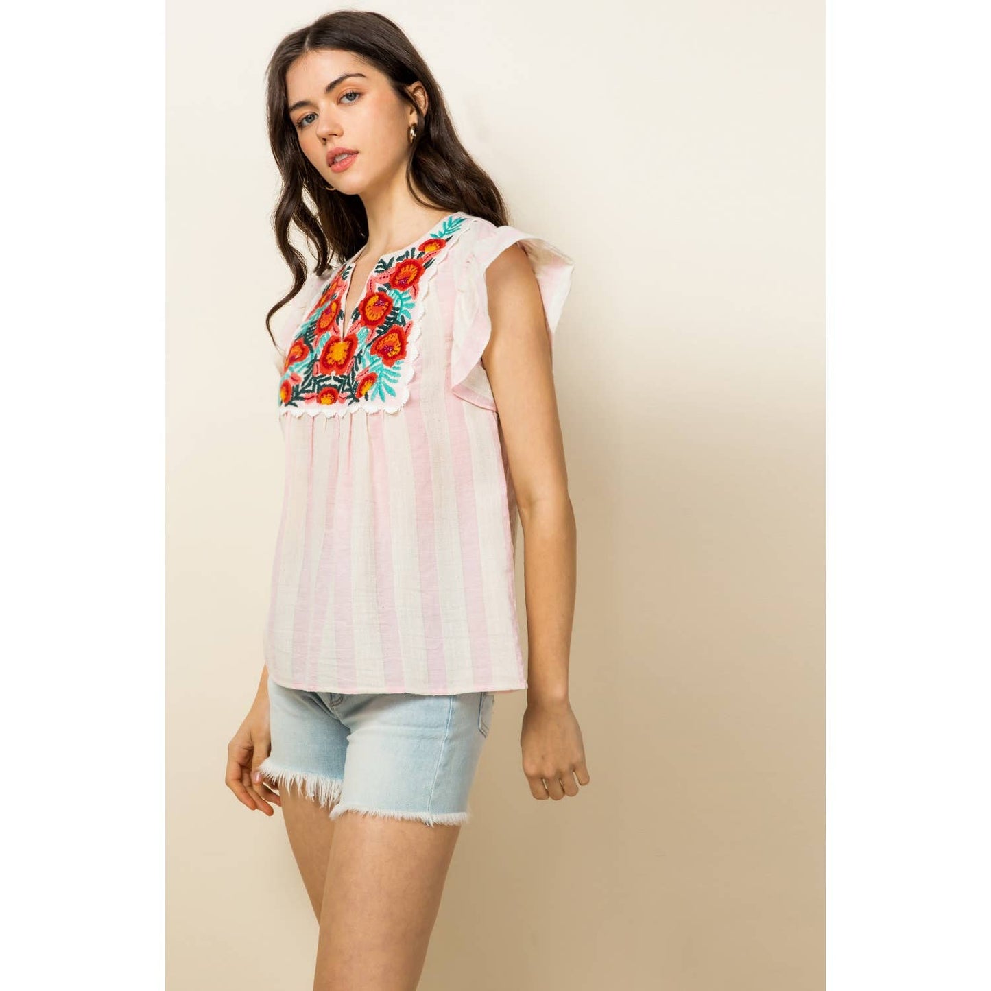 Stripe Embroidered Top