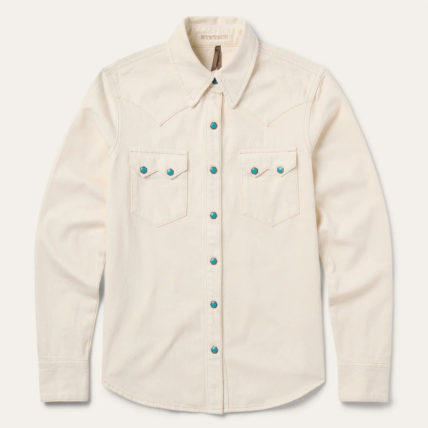 Stetson Turquoise Snap Western Cream Denim Shirt