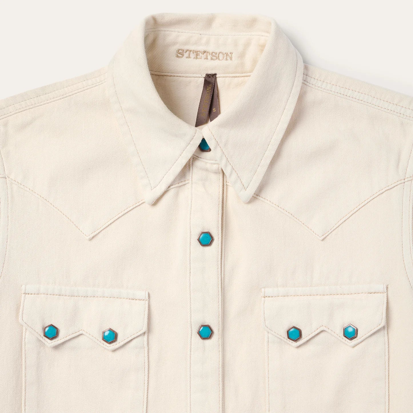 Stetson Turquoise Snap Western Cream Denim Shirt