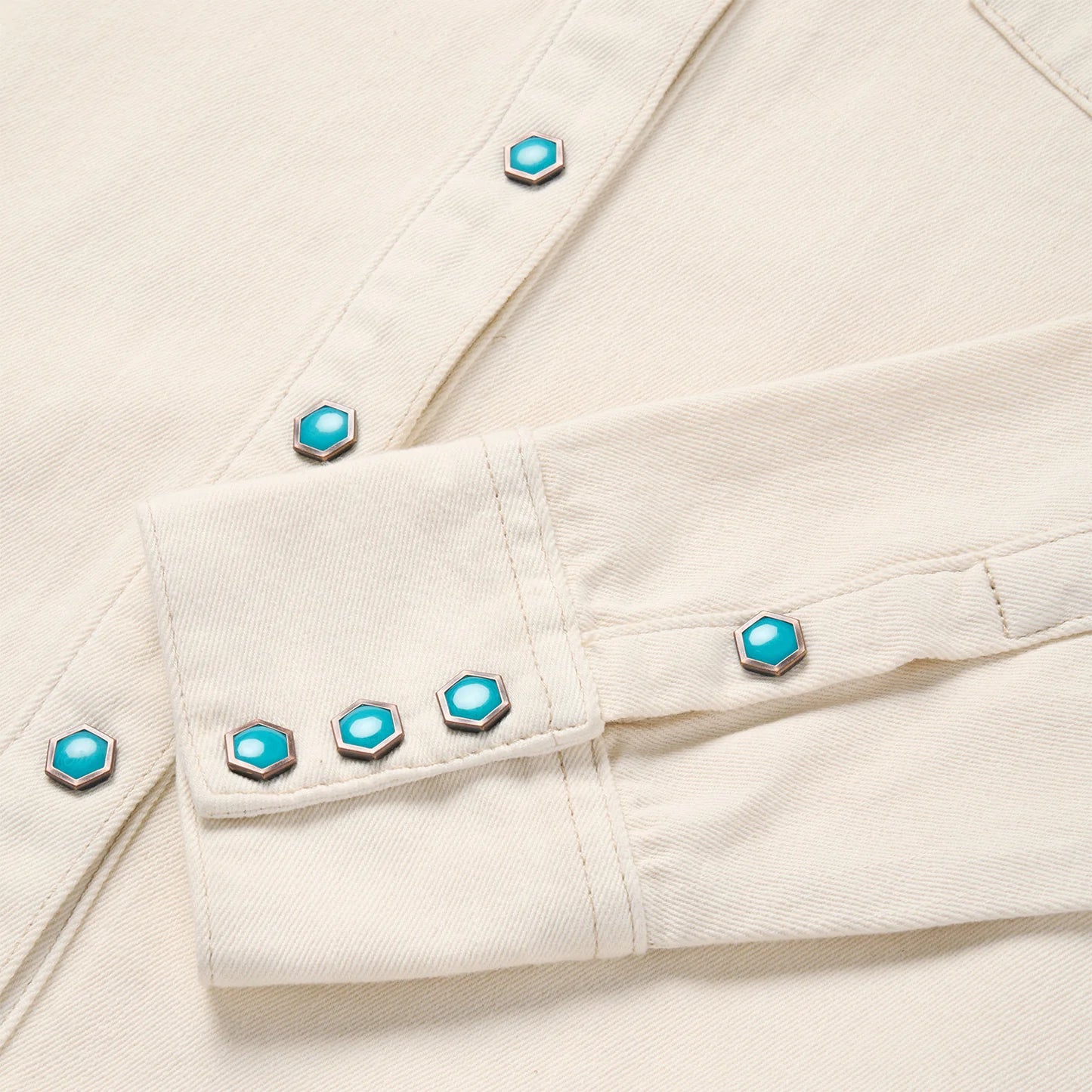 Stetson Turquoise Snap Western Cream Denim Shirt