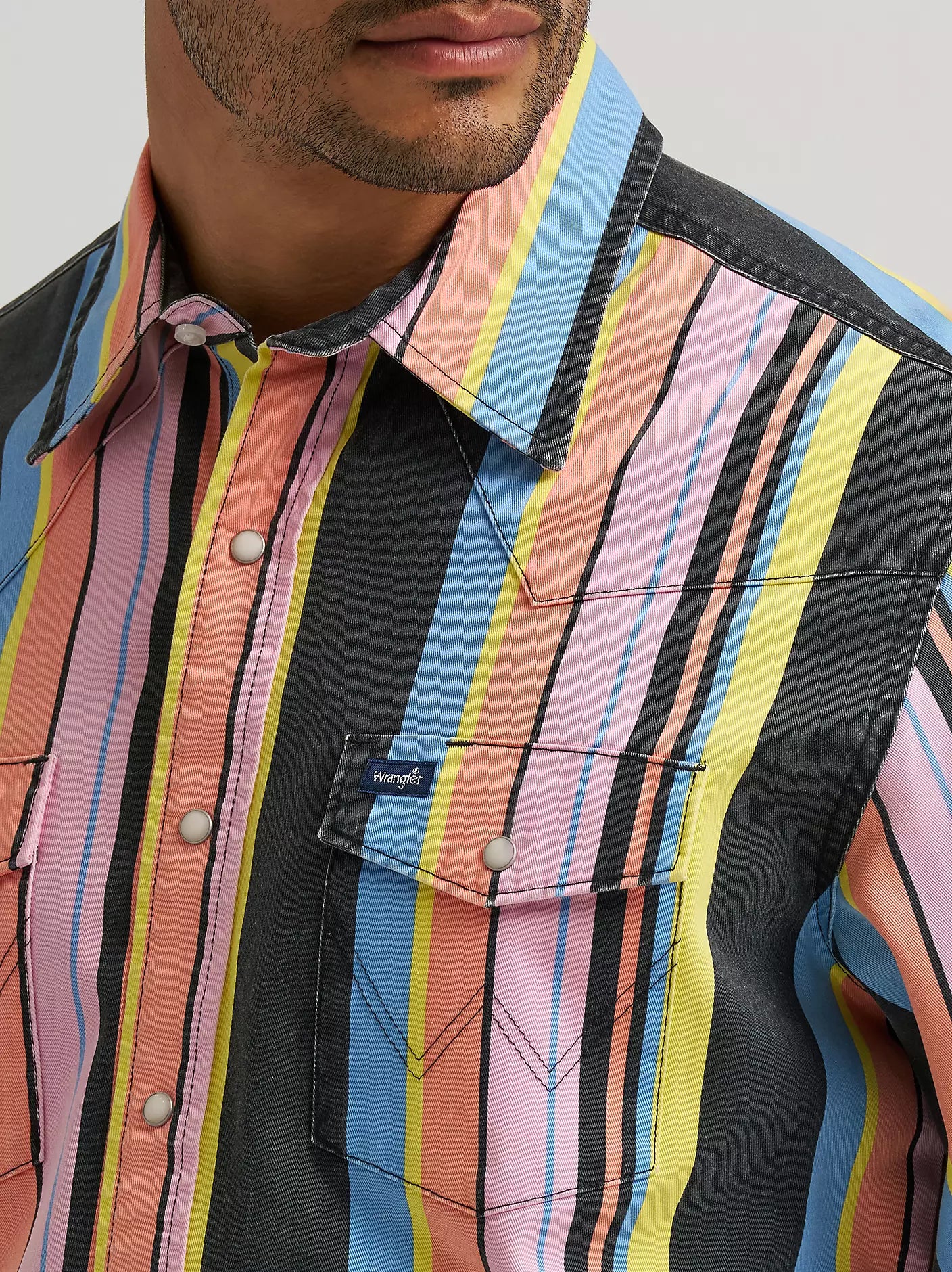 Wrangler Candy Stripe Vintage-Inspired Brushpopper Western Snap Workshirt