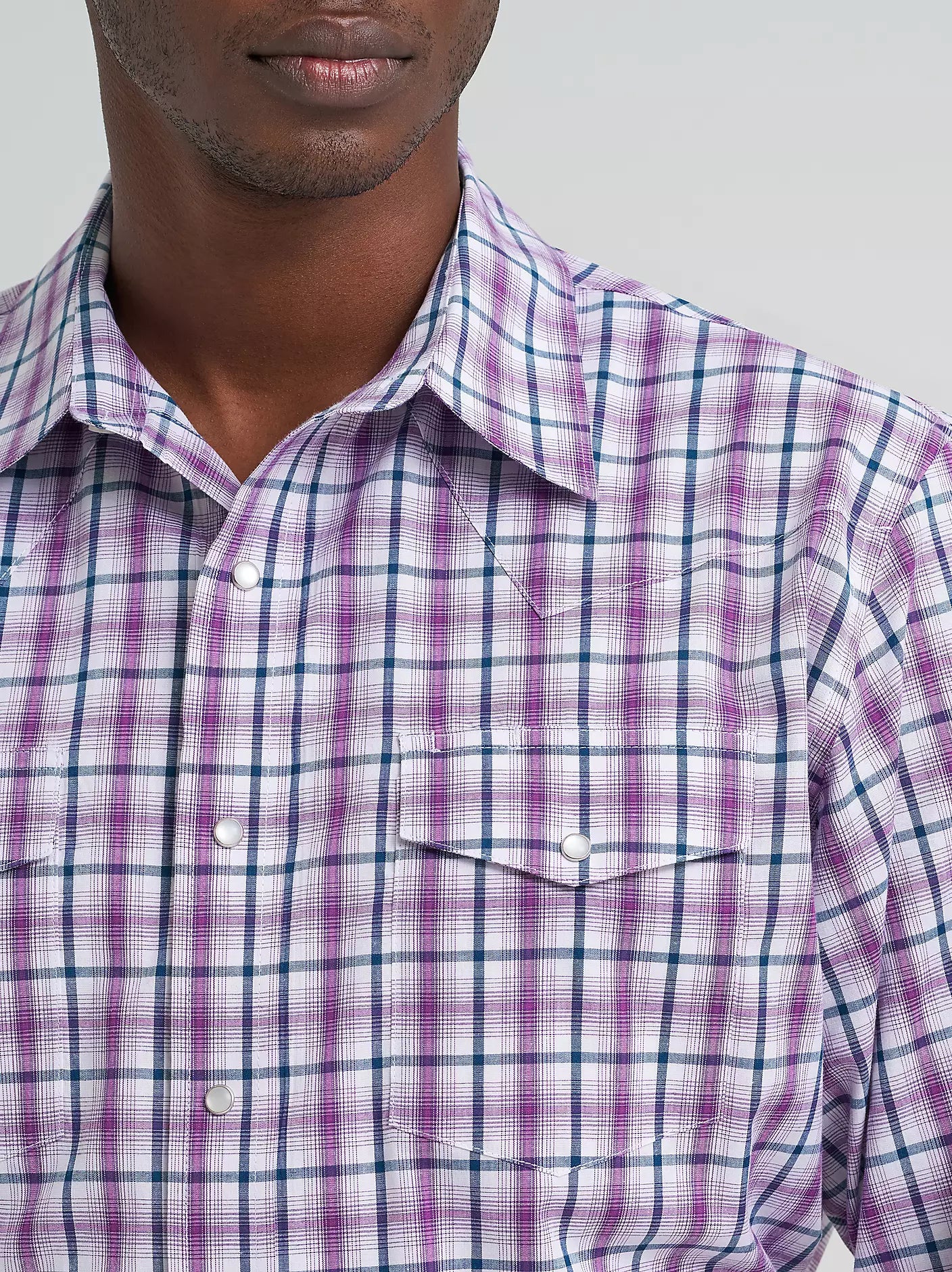 Wrangler Violet Wrinkle Resist Long Sleeve Western Snap Plaid Shirt