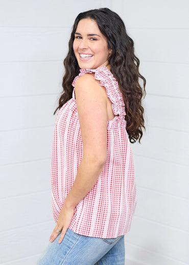 Layerz Clothing - The Red Gingnam Sophia Top