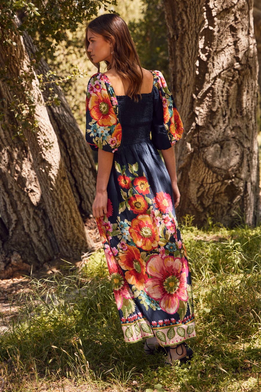 Giant Floral Border Printed Maxi Dress