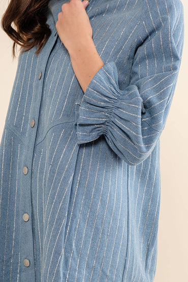 Embellished Sparkle Stone Stripe Denim Dress