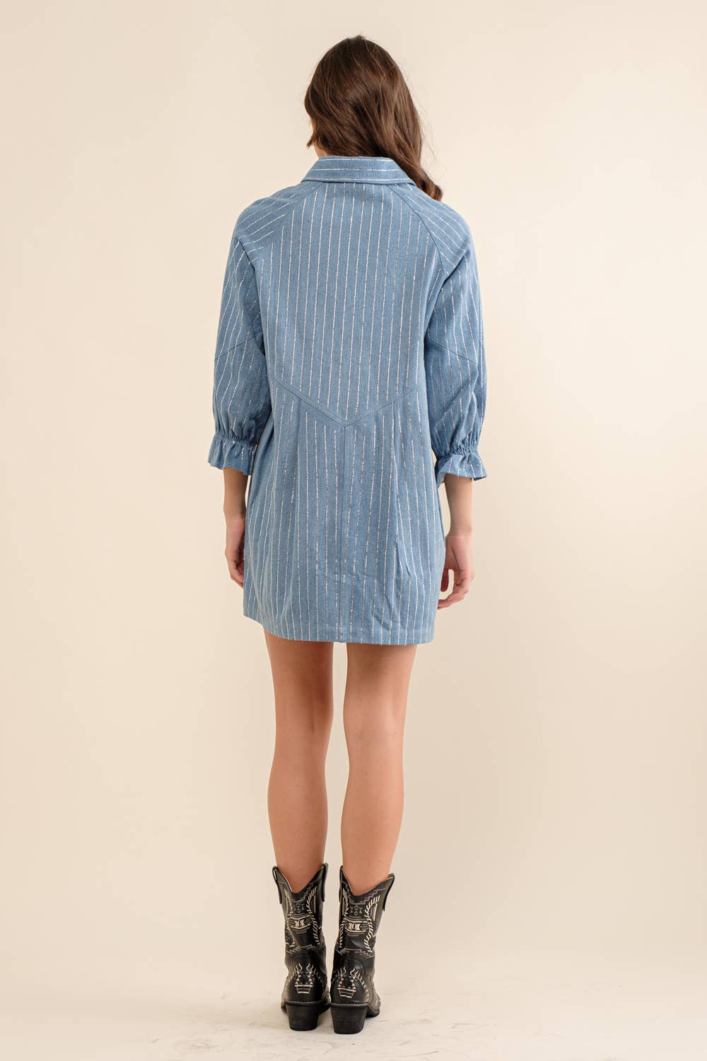 Embellished Sparkle Stone Stripe Denim Dress