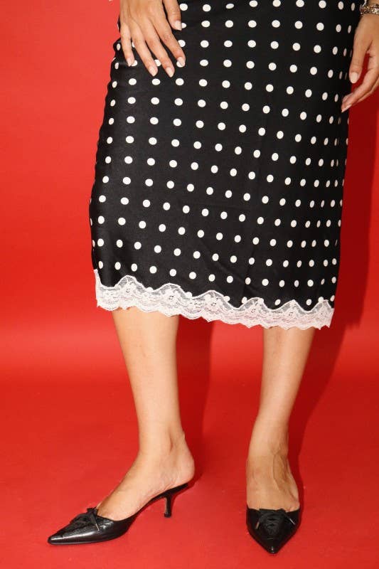 Polka Dot Lace Midi Skirt
