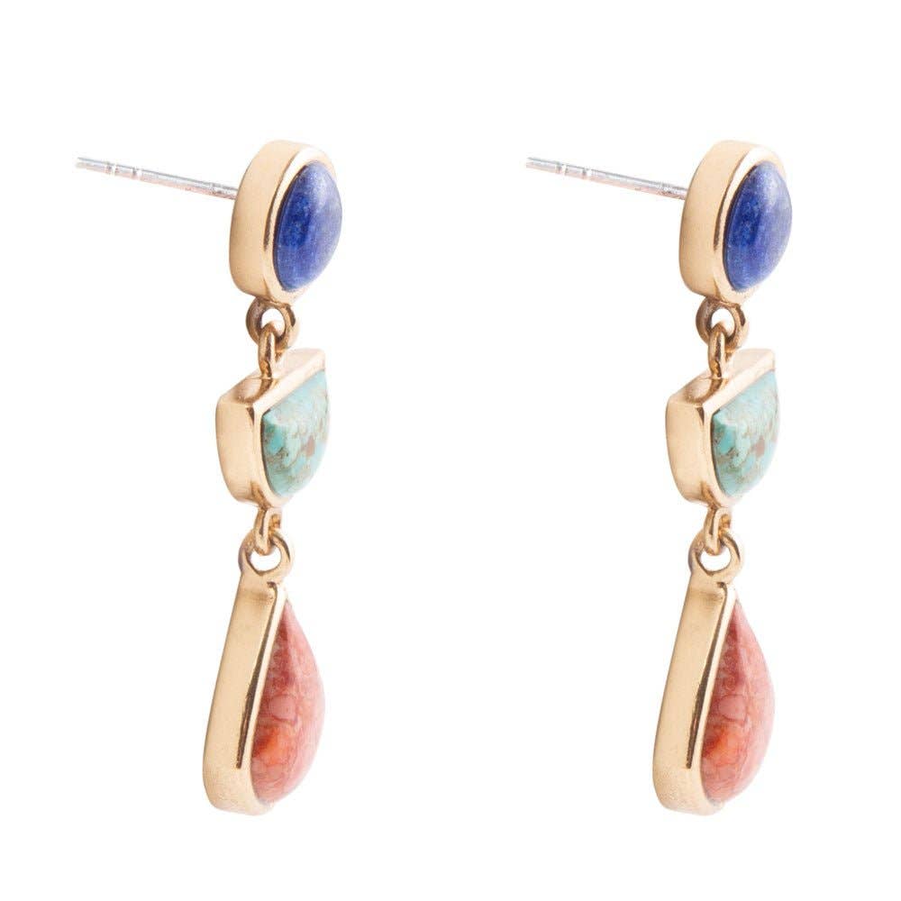 Barse Lapis, Turquoise and Orange Earrings