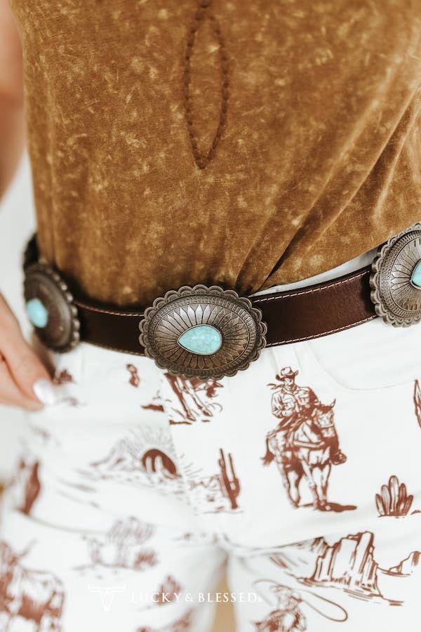 Leather Oval Turquoise Concho Belt