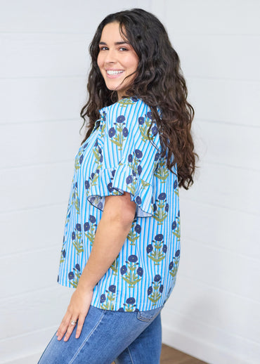 Layerz Clothing - The Blue Stripe Bell Top