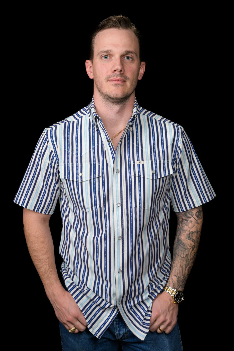 Ferrell The Wyatt - Blue Short Sleeve Snap Shirt