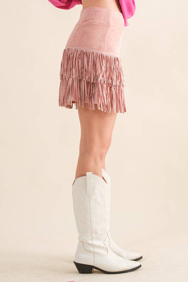 Suede Fringe Mini Skirt
