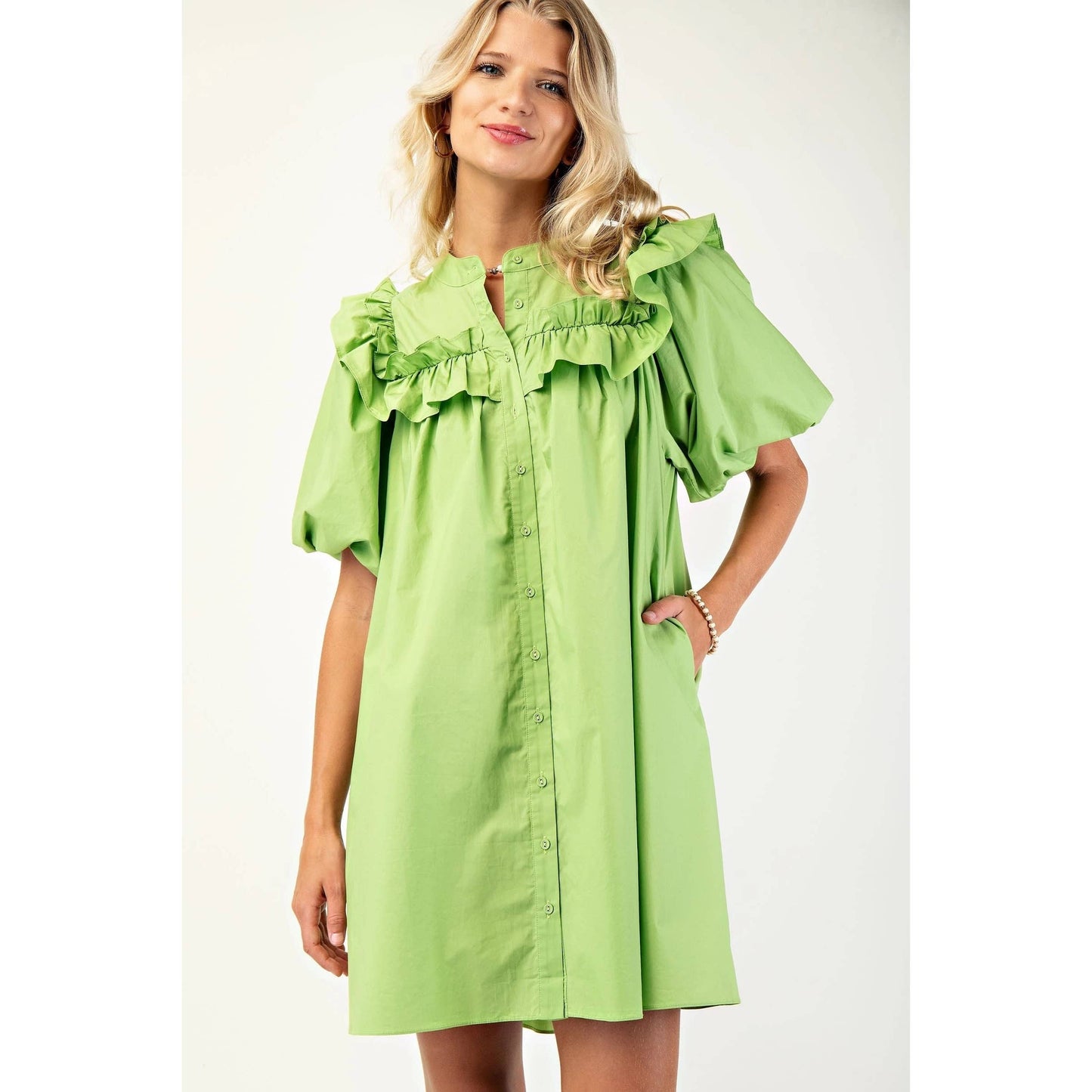 Puff Sleeve Ruffle Collar Mini Dress