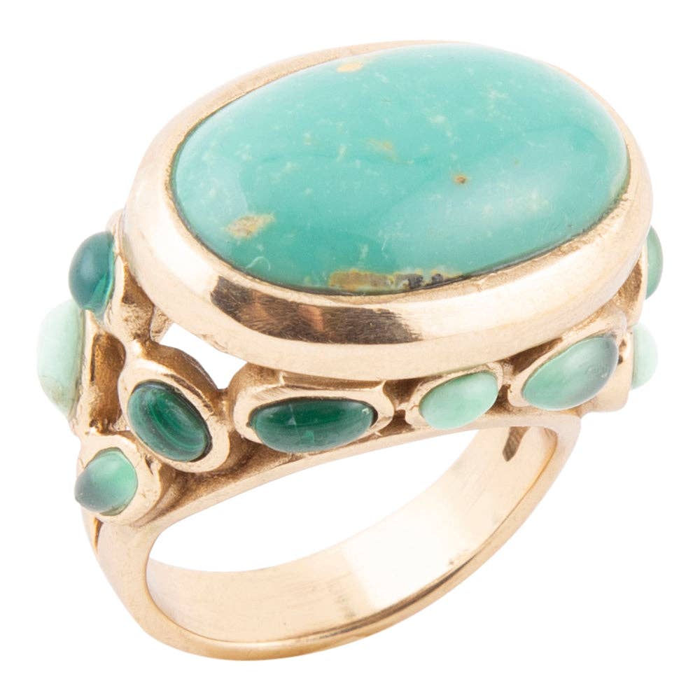 Barse Multi Green Stones Golden Statement Rings