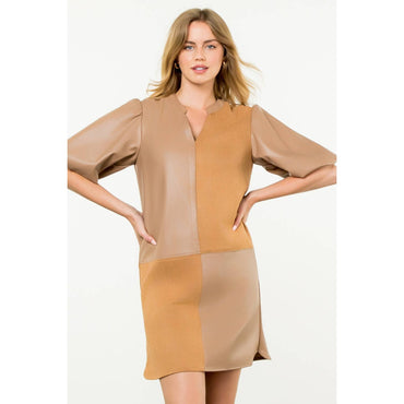 Mixed Media Puff Sleeve Dress