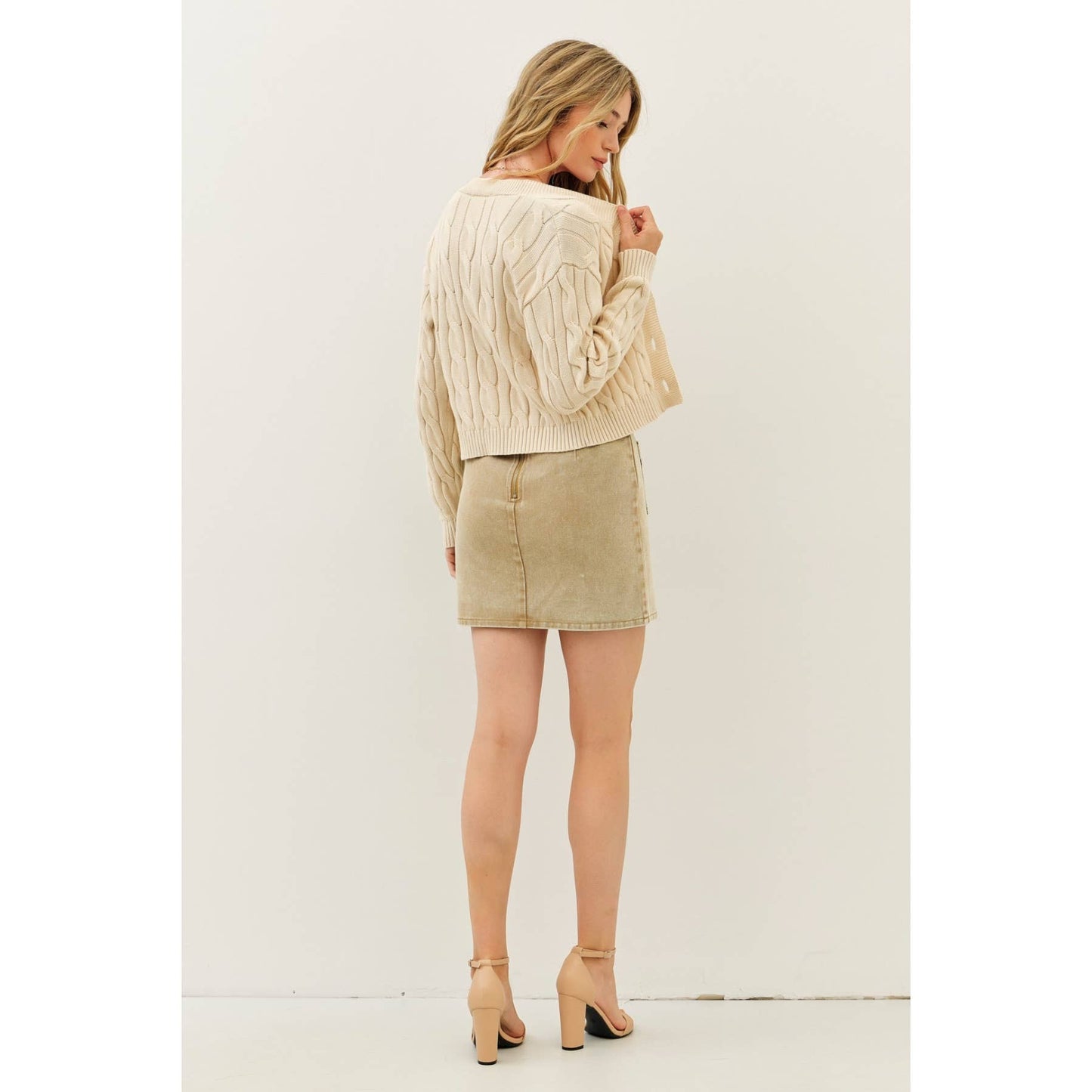 Denim Mini Skirt with Stitch Pockets