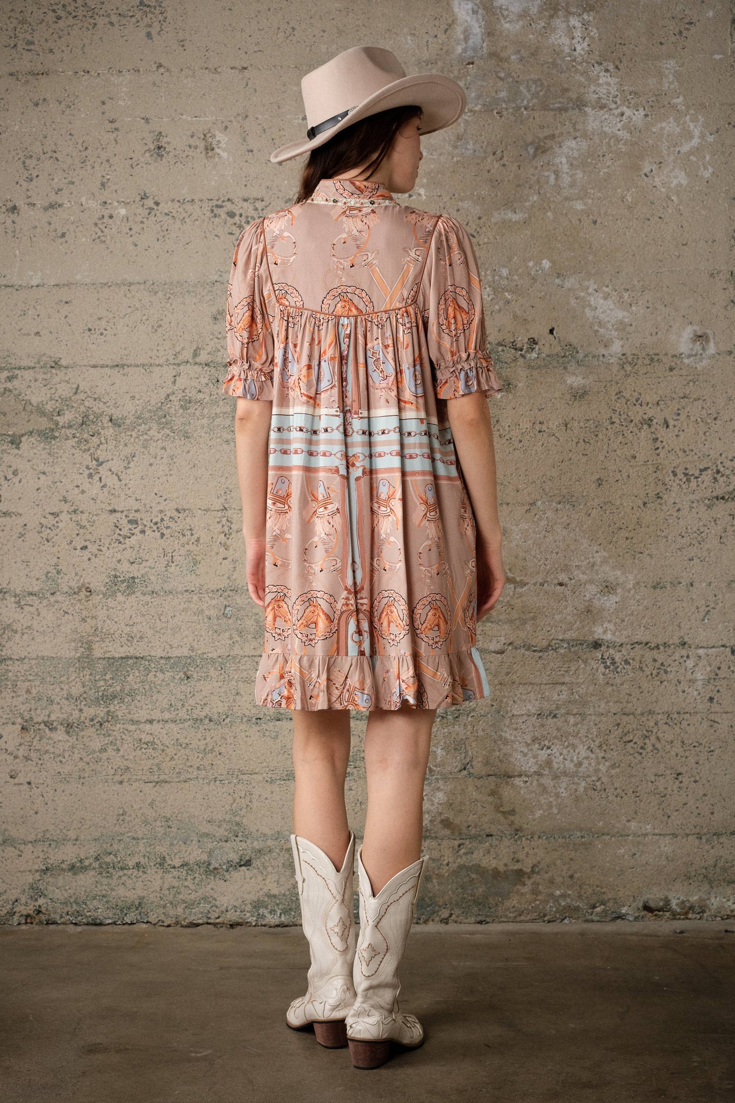 Blue B Western Scarf Print Babydoll Dress