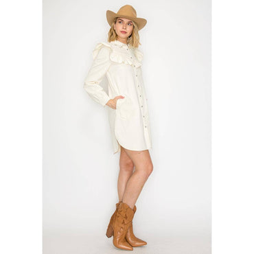 Ruffle Yoke Button-Up Dress