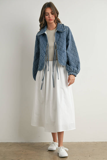 Quilted Long Sleeve Tie-Front Jacket