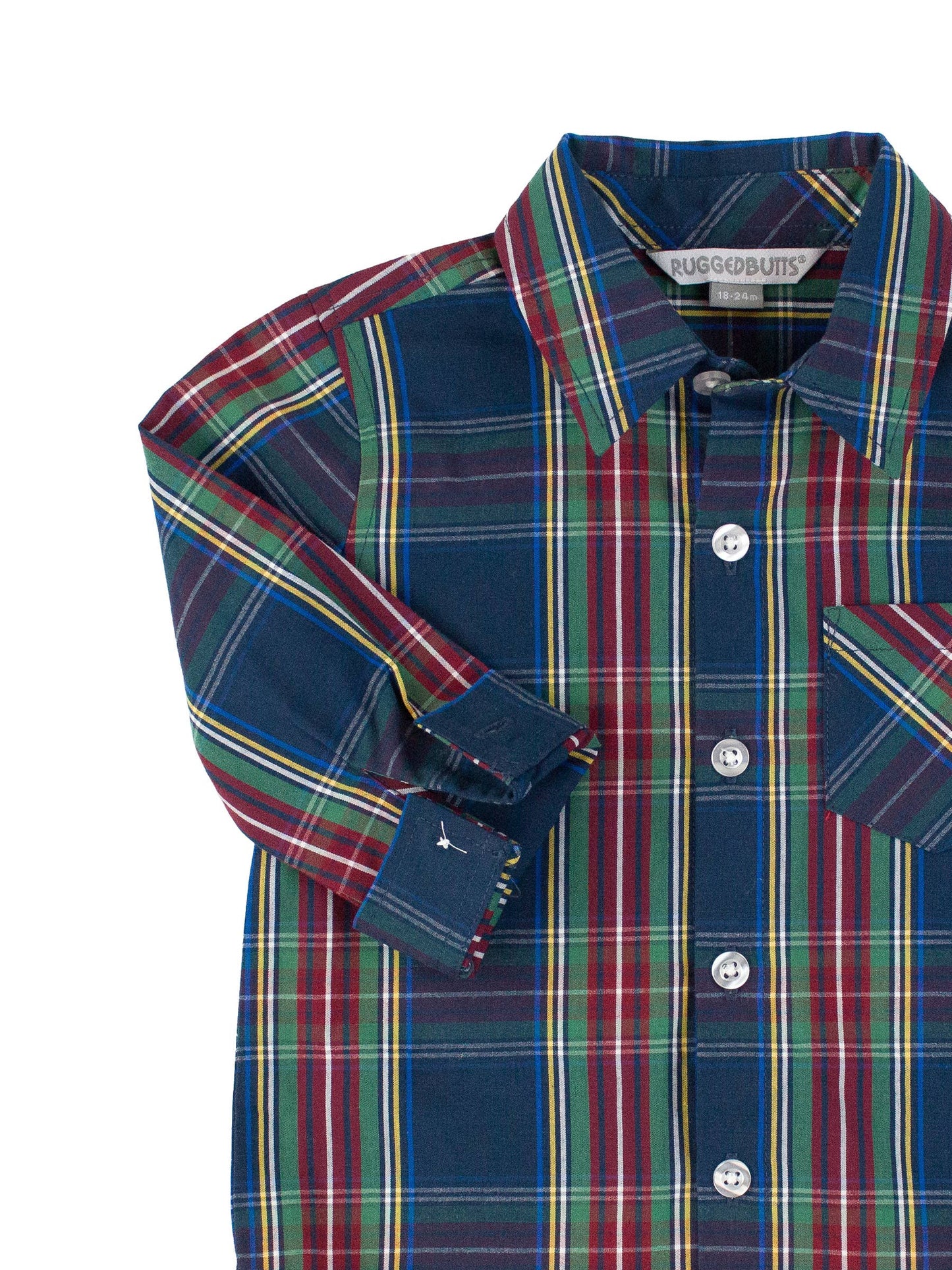 Boys Navy Plaid Button Down Shirt