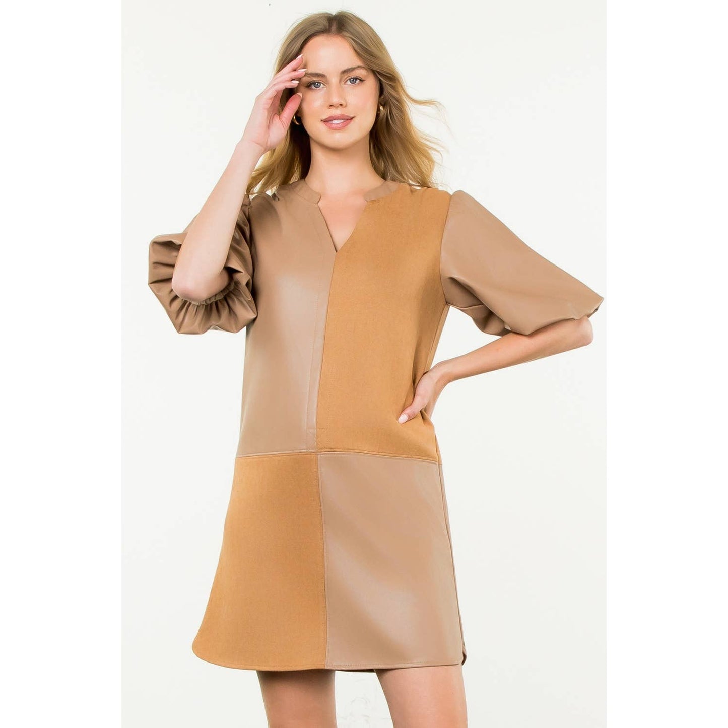 Mixed Media Puff Sleeve Dress