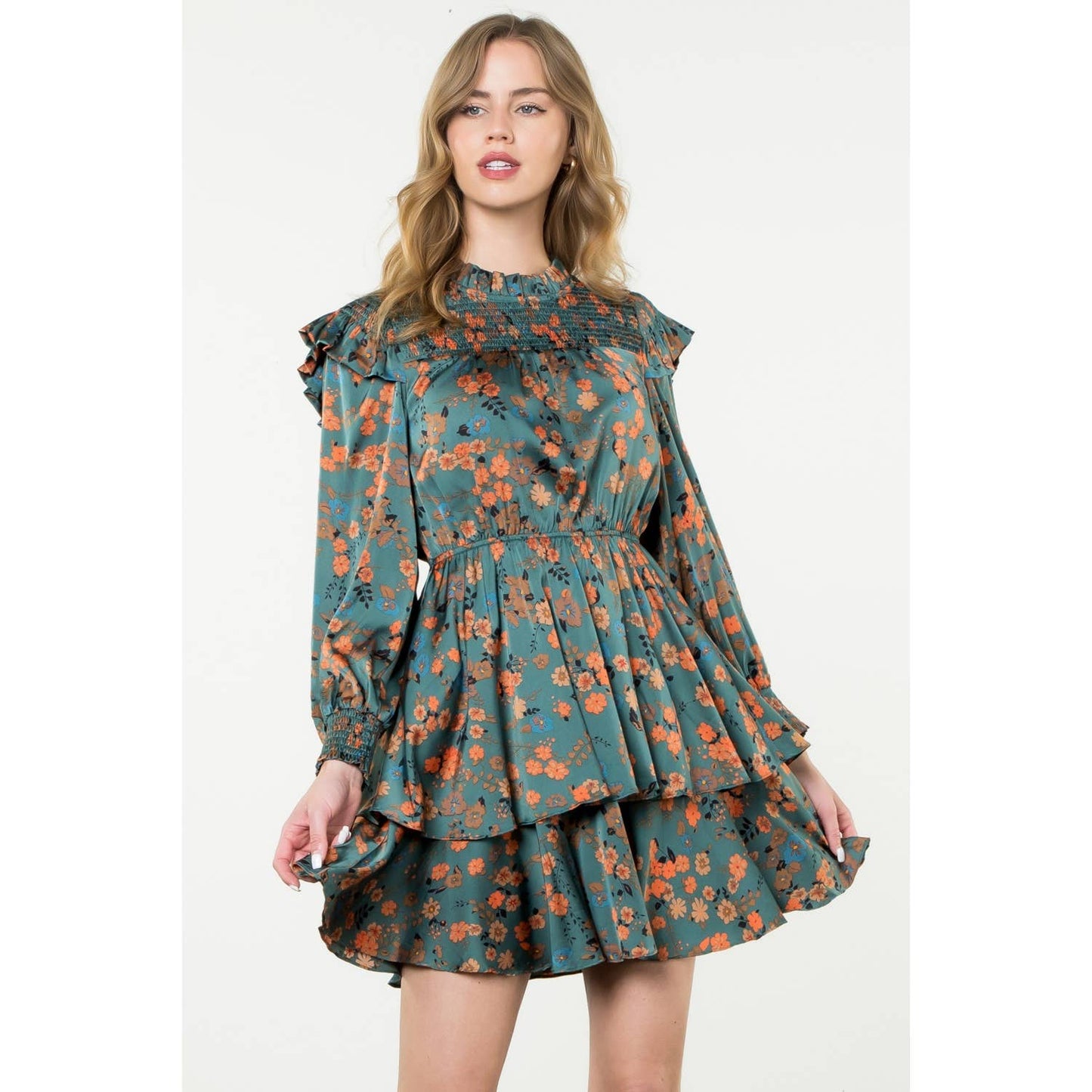 Long Sleeve Floral Tiered Dress