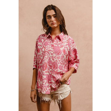 FLORAL PRINT SHORT DOLMAN SLEEVES BLOUSE
