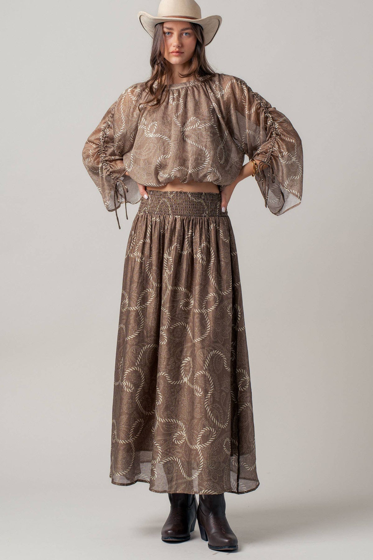 Rope Print Smocked Waist Maxi Skirt