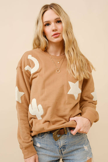 Western Textured Patchwork Sweatshirt