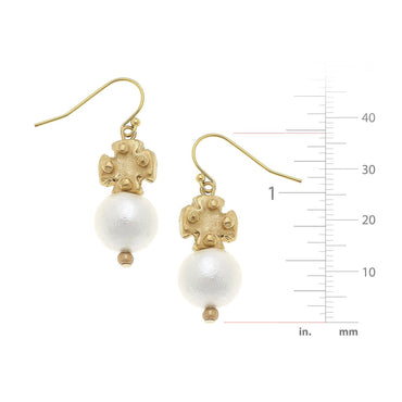 Susan Shaw Cotton Pearl and Mini Gold Cross Earrings