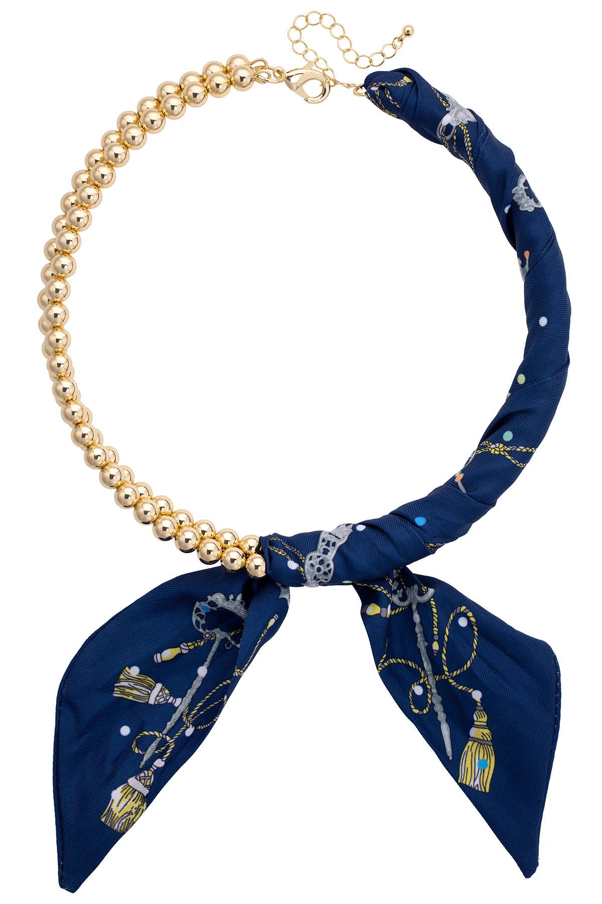 Canvas Style Elodie Ball Bead Scarf Necklace in Navy & Seafoam