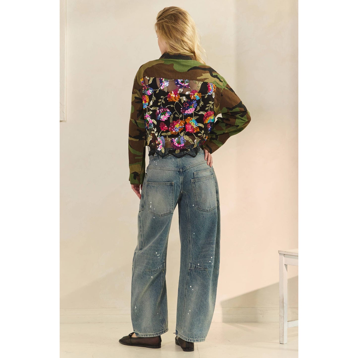 Camo Sequins Contrast Jacket