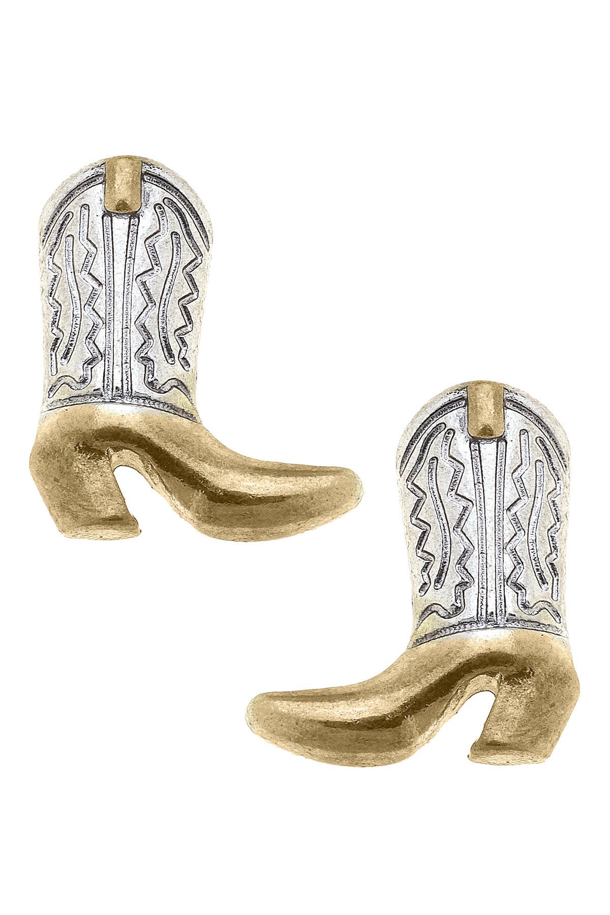 Canvas Style Big Sky Boot Stud Earrings in Two Tone