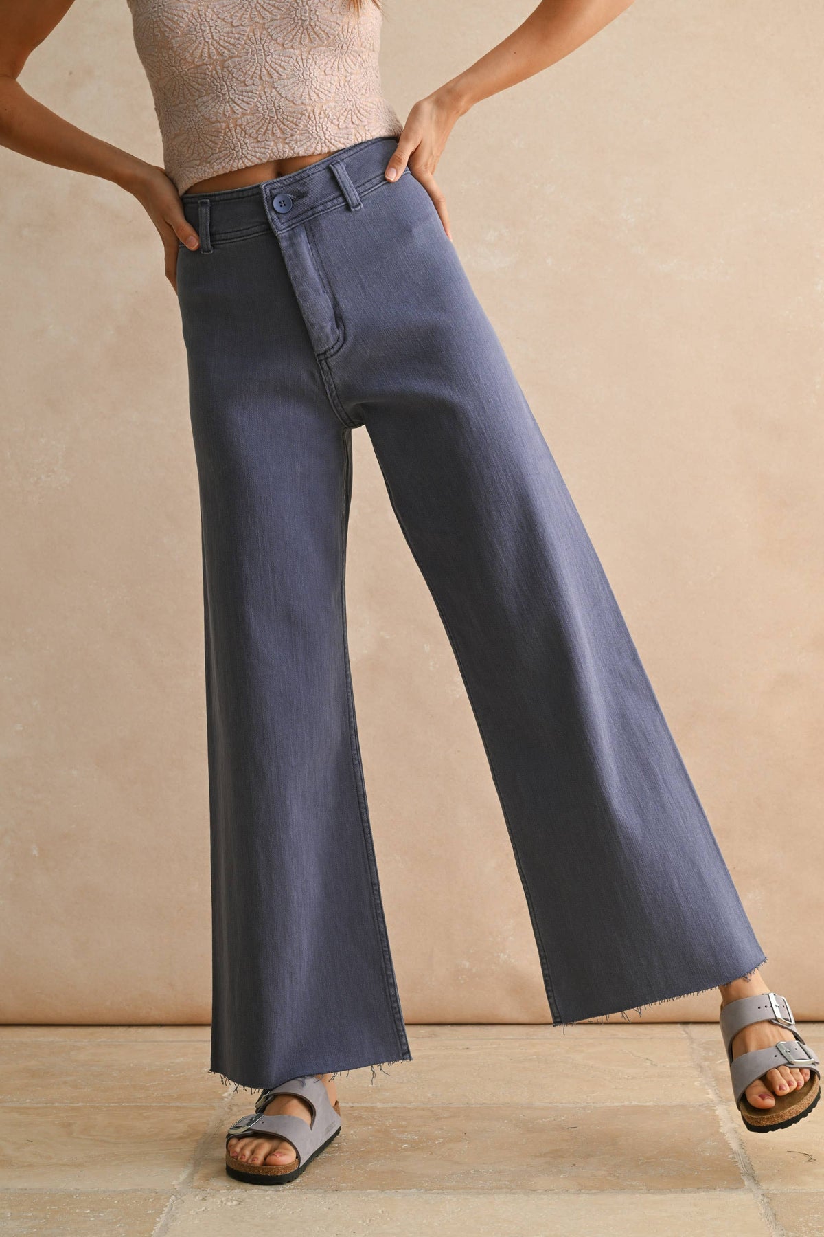 Miou Muse Dusty Blue Straight Denim Pants