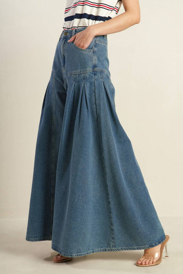 Wide leg washed denim pant