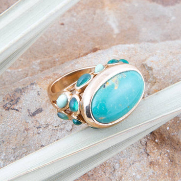 Barse Multi Green Stones Golden Statement Rings