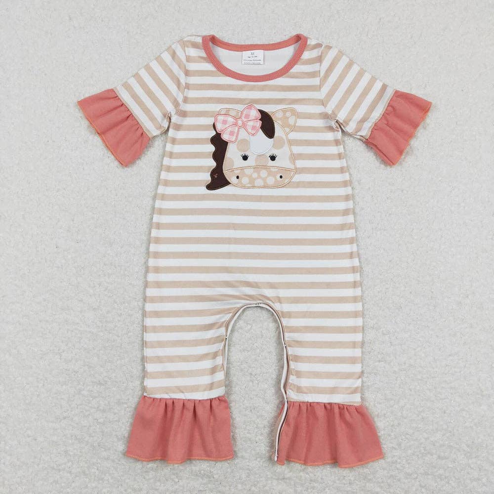 Baby Girl Western Horse Stripes Rompers
