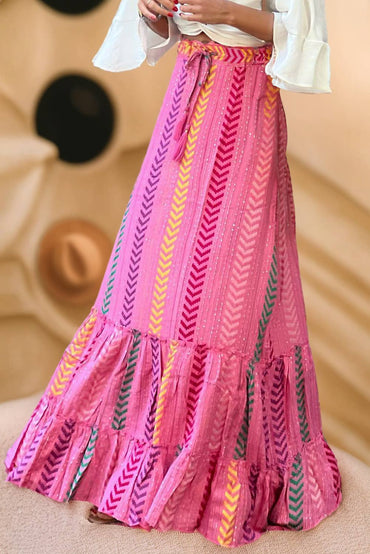 Boho Print Tiered Ruffled Long Skirt