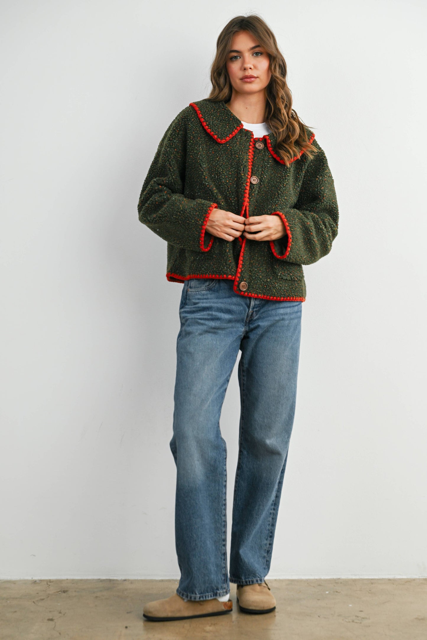 Buttoned Fleece Puffer Jacket