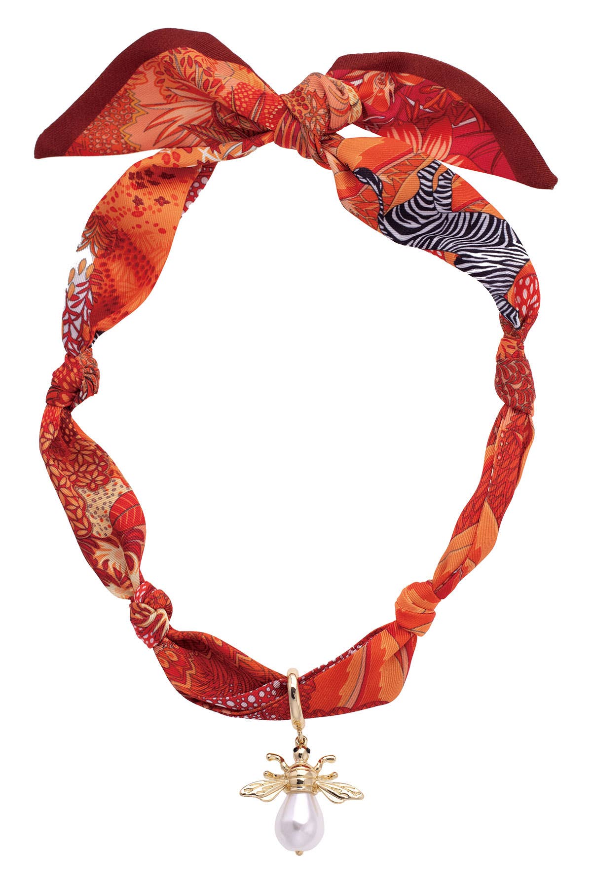 Canvas Style Monroe Pearl Bumble Bee Scarf Necklace in Orange & Red